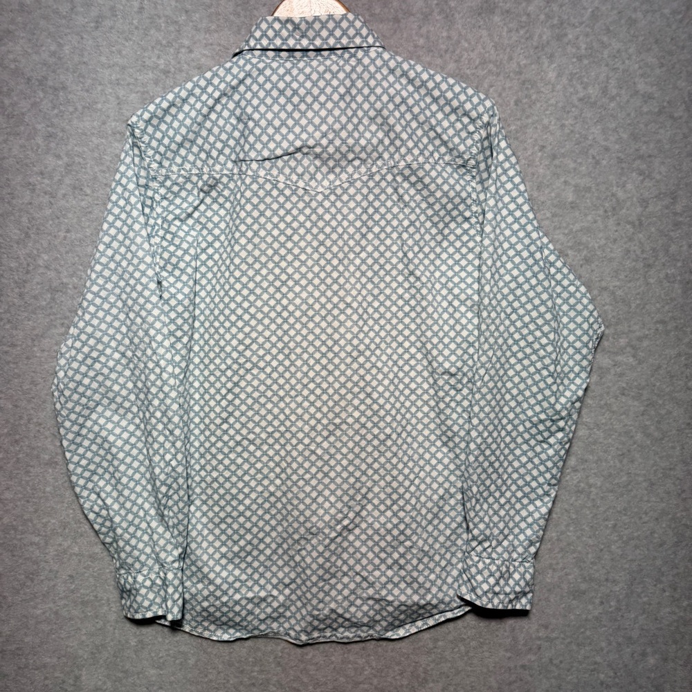 Wrangler Competition Pearl Snap Men's White and Blue Geometric Shirt - Picture 3 of 9